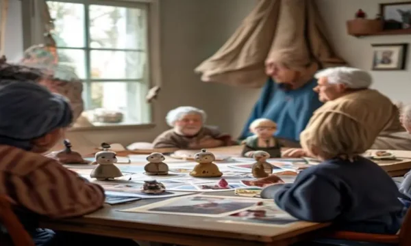 Atelier memoire avec santons de Provence et photos anciennes.