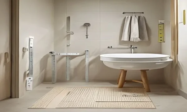 Barre d'appui installee dans une salle de bain senior securisee.